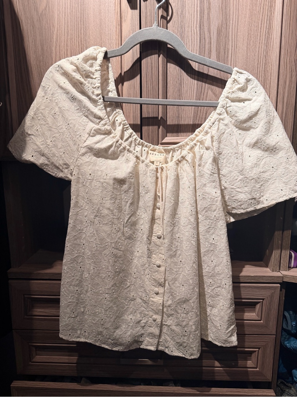 Sezane Vikaly Blouse Embroidered Cream - Size 6 Like New - Picture 6 of 7